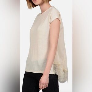 Molly Bracken Knit Top w Pleated Back and Lace Detailing, Cream, sz XS